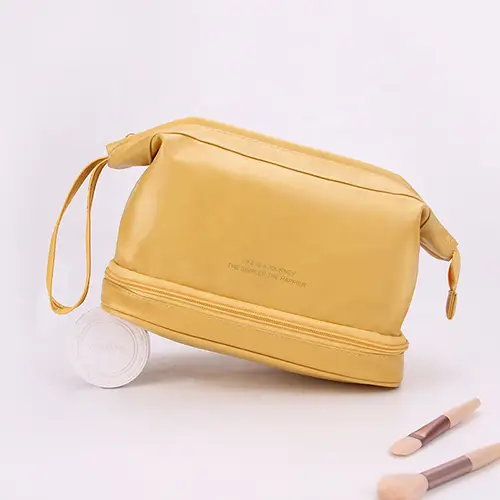 Explosive Double Layer Makeup Storage Bag PU Large Capacity Travel Leather Cosmetic Bags